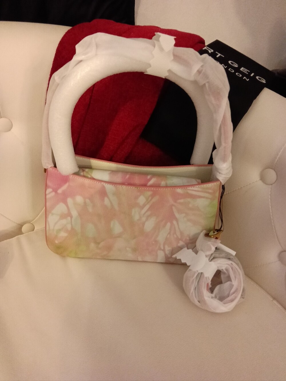 KURT GEIGER LONDON BOND Pastel Pink & Green Tie-Dye Mini Tote - Picture 2 of 9